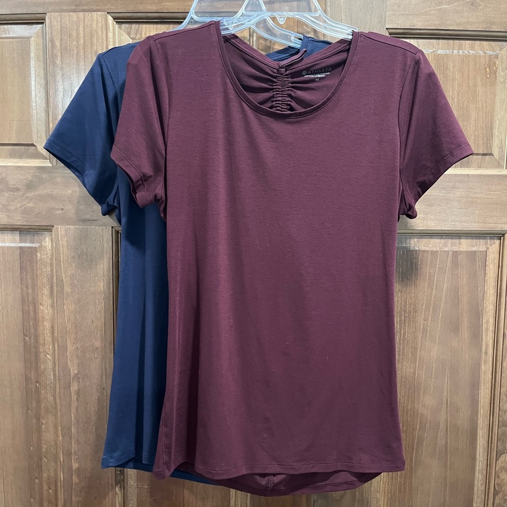 Athleta Women's Burgundy and Navy Open Back Athletic Tops, Bundle of 2, Medium